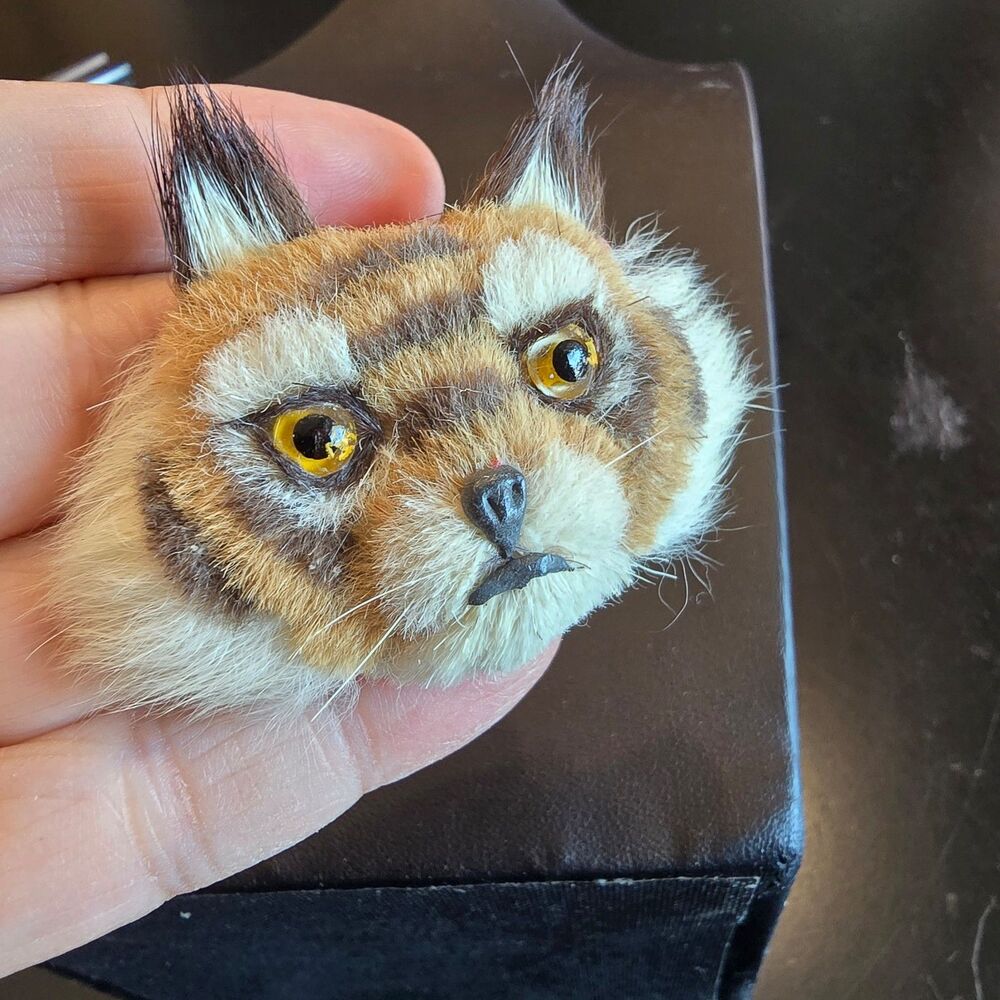 Vintage Fur Cat Tiger pin brooch Jewelry Safari Jungle Animals Tiger Lynx Head
